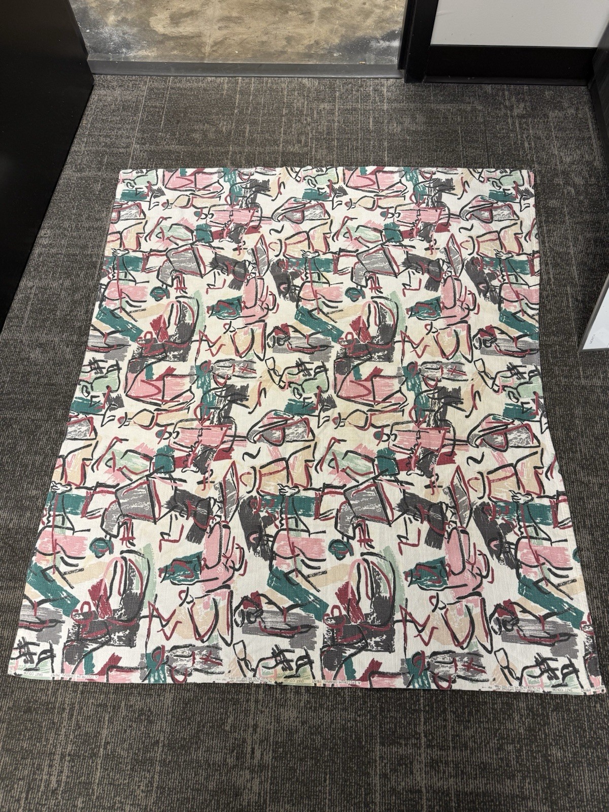 Vtg 50’s Barkcloth Ladies Fabric Geometric Odd Unique Mcm 42 By 48 Rare