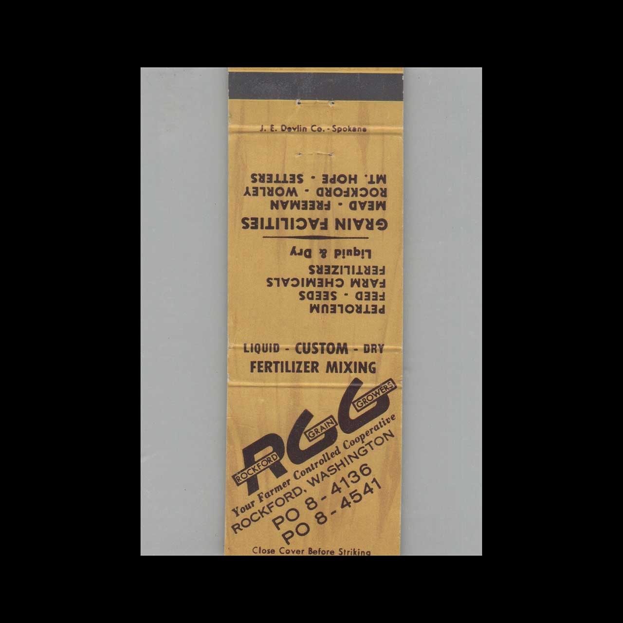 Matchbook Cover Rockford Grain Growers Rockford WA