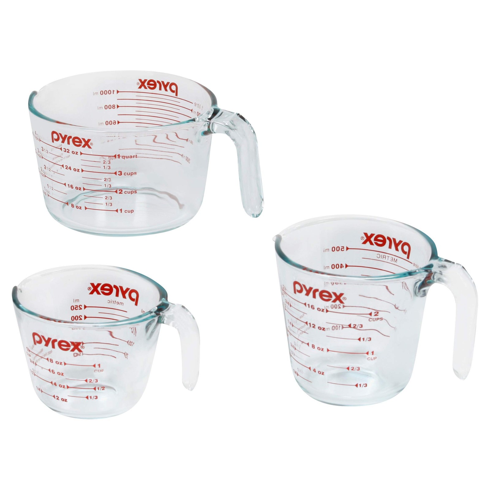Pyrex Essentials (3-Pack) Glass Measuring Cups Set 1 Cup, 2 4 Clear