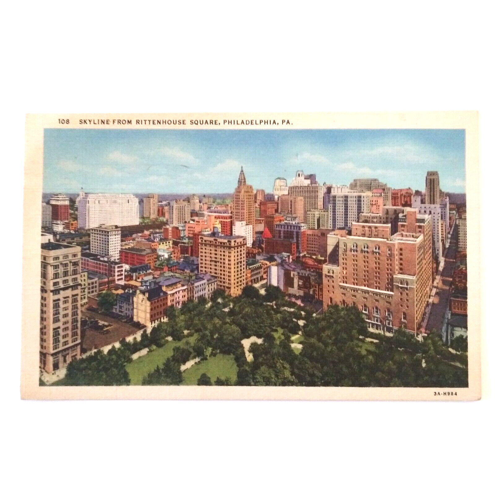 Vintage Postcard Skyline Rittenhouse Square Philadelphia PA  Linen  Aerial View