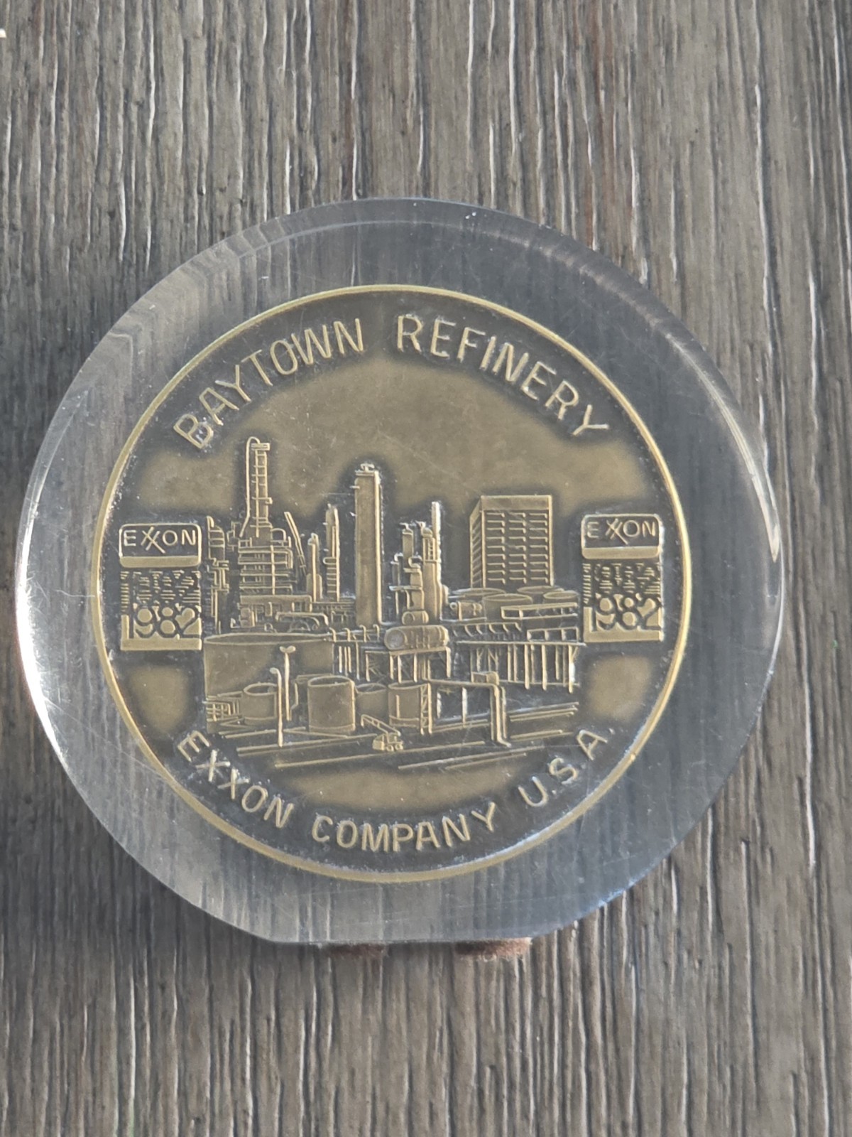 VTG Rare Acrylic Paperweight Baytown Texas Oil Refinery Exxon Mobile VTG Rare Acrylic Paperweight Baytown Texas Oil Refinery Exxon Mobile