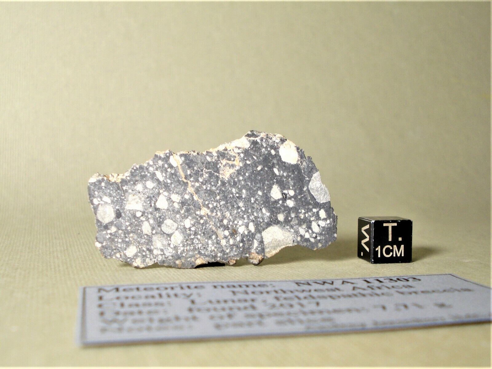 meteorite NWA 11303 Lunar, Moon feldspathic breccia, part slice 7,71 g