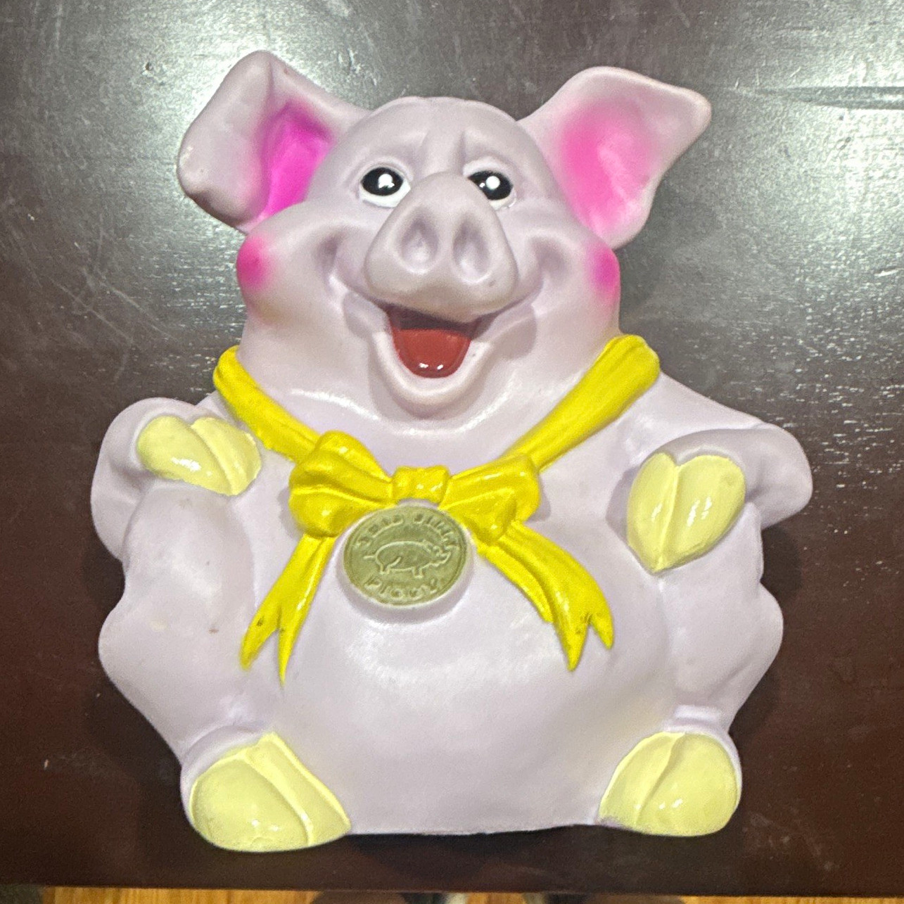 Happiness Is... Pig Piggy Bank with Yellow Bow, Animal Theme