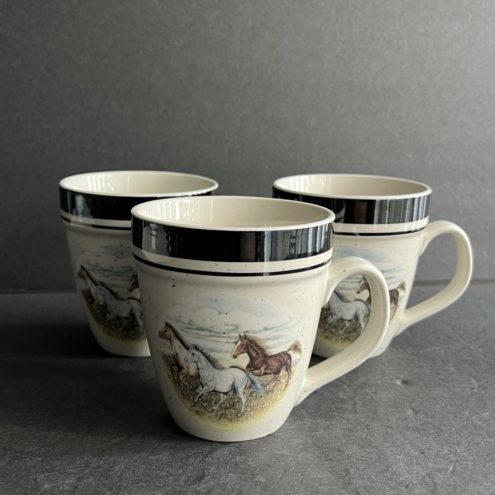 Folkcraft Stoneware Running Horses By Scotty Z Set Of 3 Coffee Tea Mugs