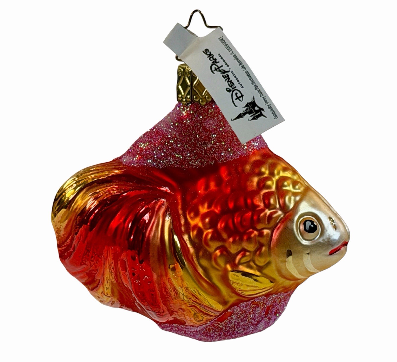Vtg Disney Parks Goldfish Blown Glass Christmas Ornament Red Gold NWT