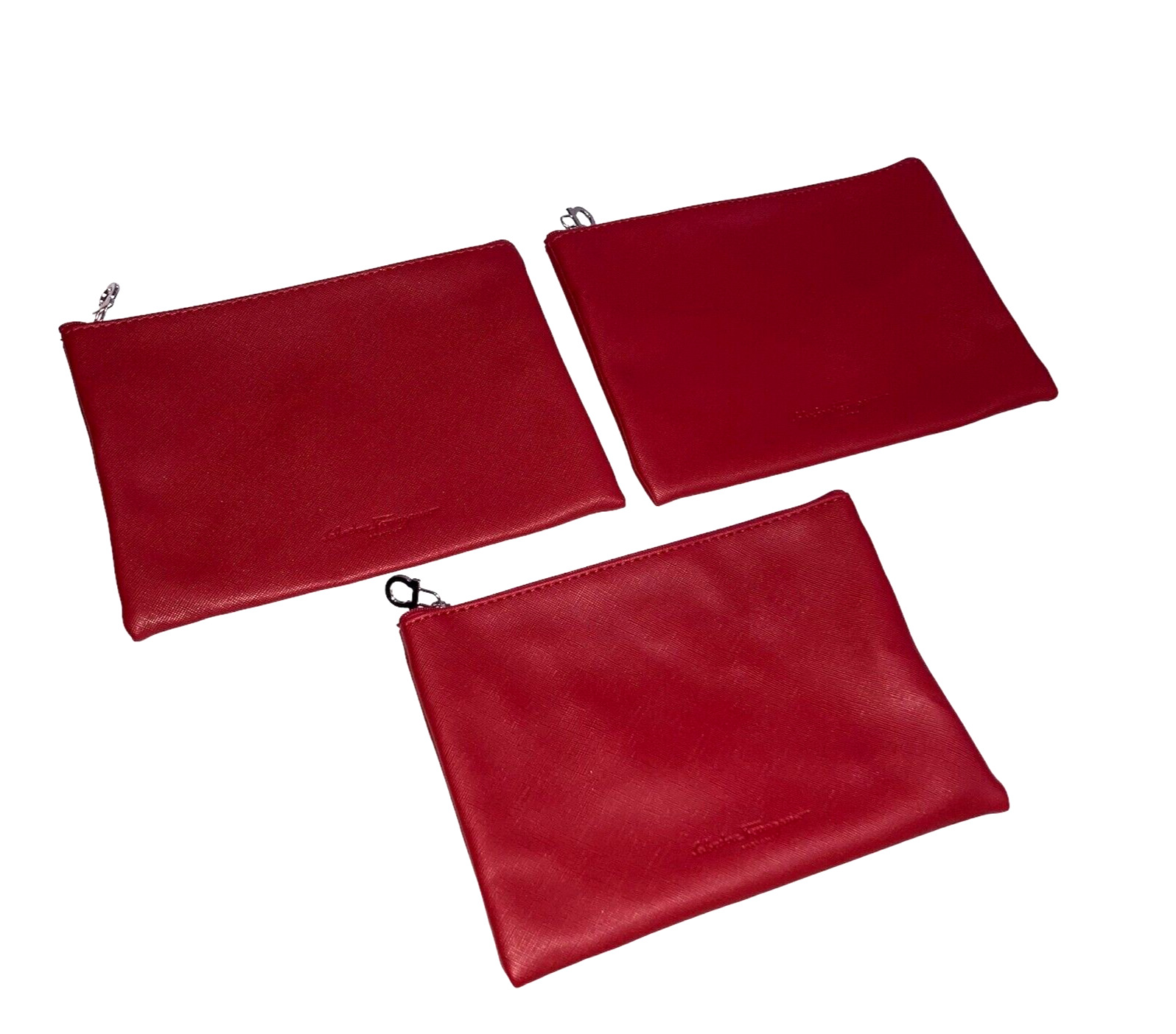 Salvatore Ferragamo Turkish Airlines  Zippered Red Amenity Pouch Lot of 3 Empty