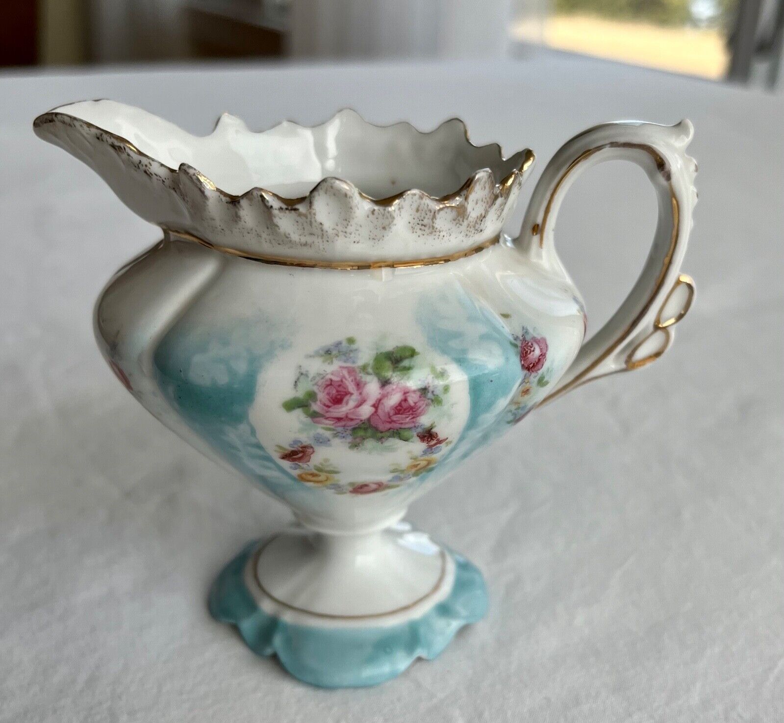 Antique R.S. Prussia Pedestal Creamer Rose Motif Late 1800s -Early 1900s Germany