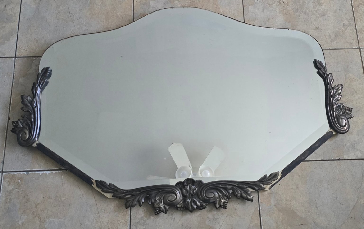 Vintage Graphic Systems Beveled Mirror Ornate Silver Tone Metal Clad Wood Frame