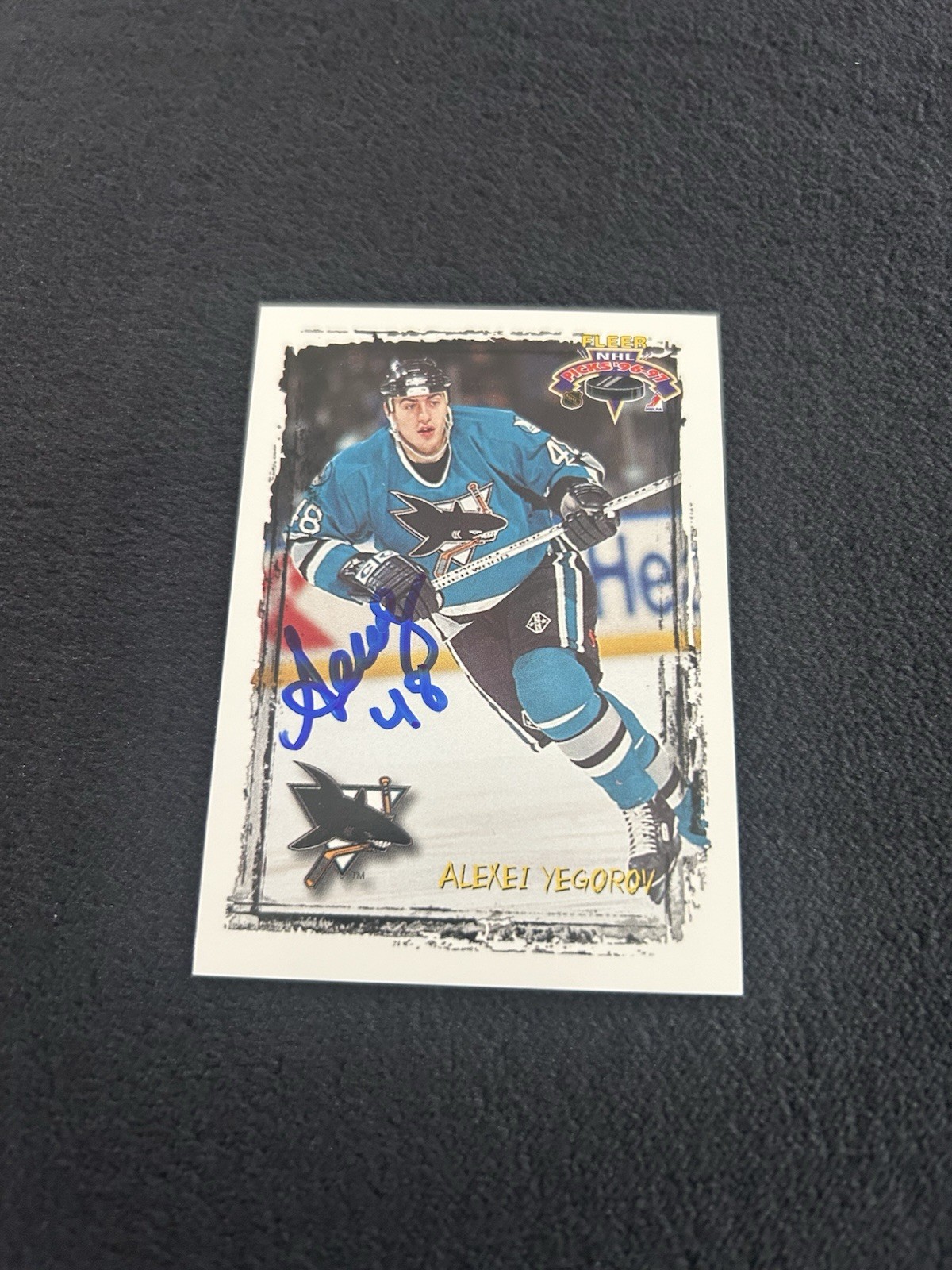ALEXEI YEGOROV Signed Autographed 1996 Fleer Card RARE SAN JOSE SHARKS