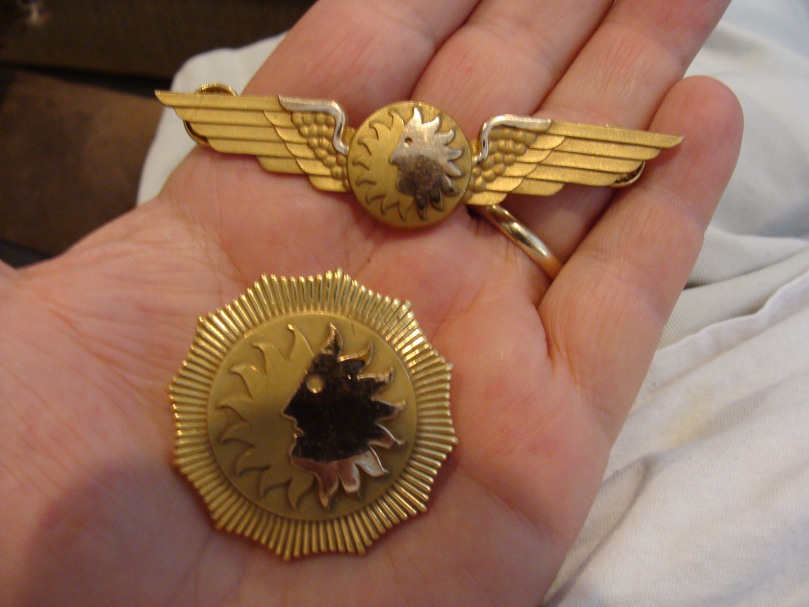 VINTAGE National Airlines Sun King Pilot Wings & Hat Badge Pin 1/20 10K GF