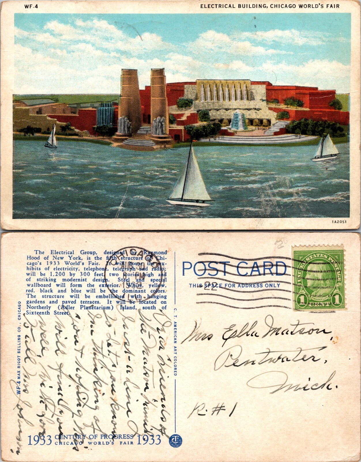 Illinois IL Chicago Worlds Fair 1933 Electrical Building Postcard