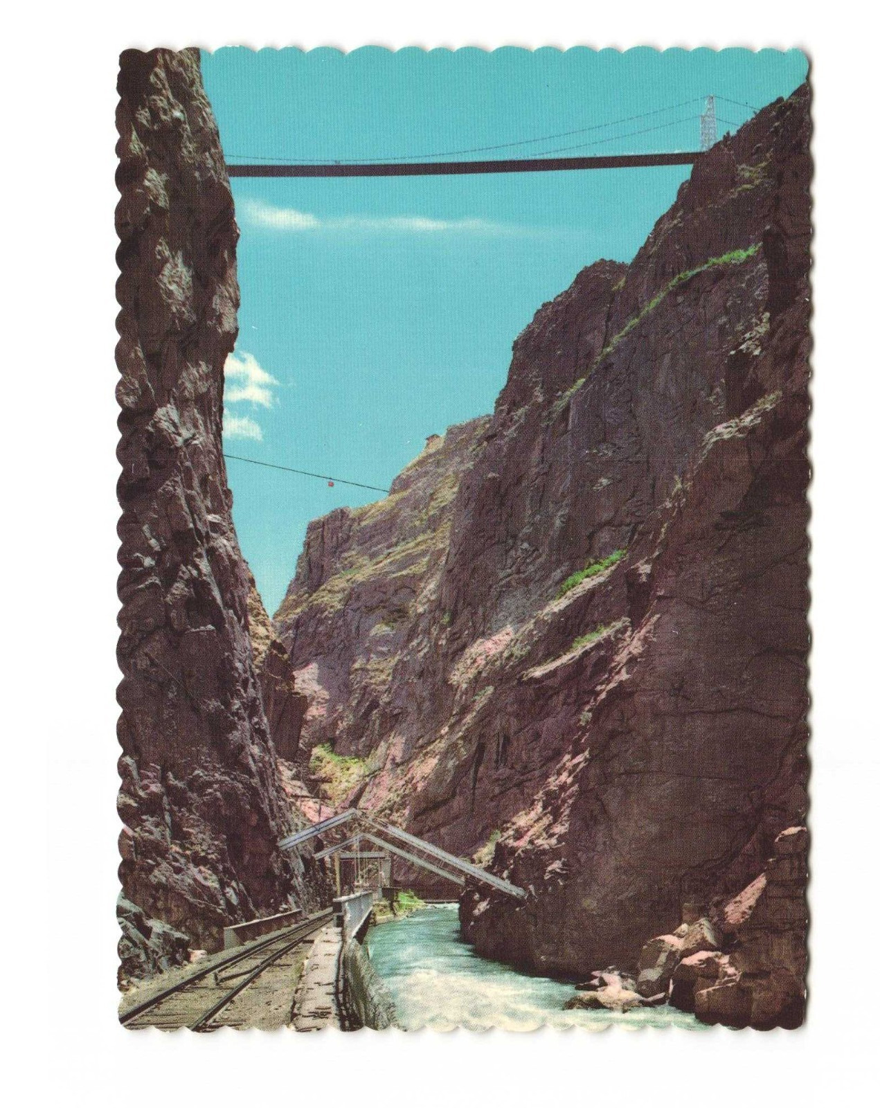 View from bottom of Royal Gorge showing Arkansas River VTG postcard UNP