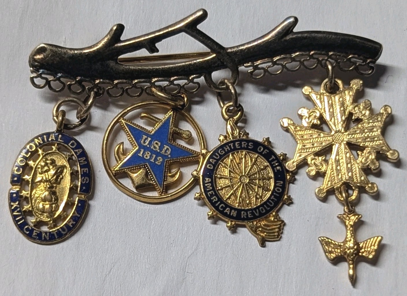 Sterling DAR Brooch w/4 Gold Fill Pendants Daughters of the American Revolution