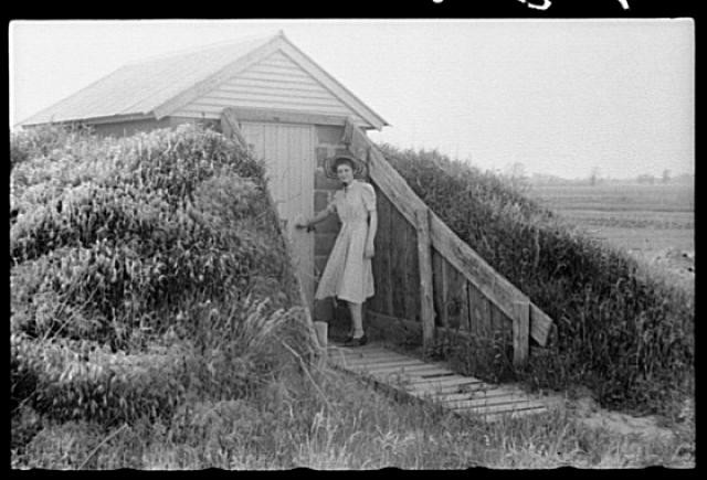 Photo:Indiana Wabash Farms Food Storage Cellar 1940 Woman Farm Entrance
