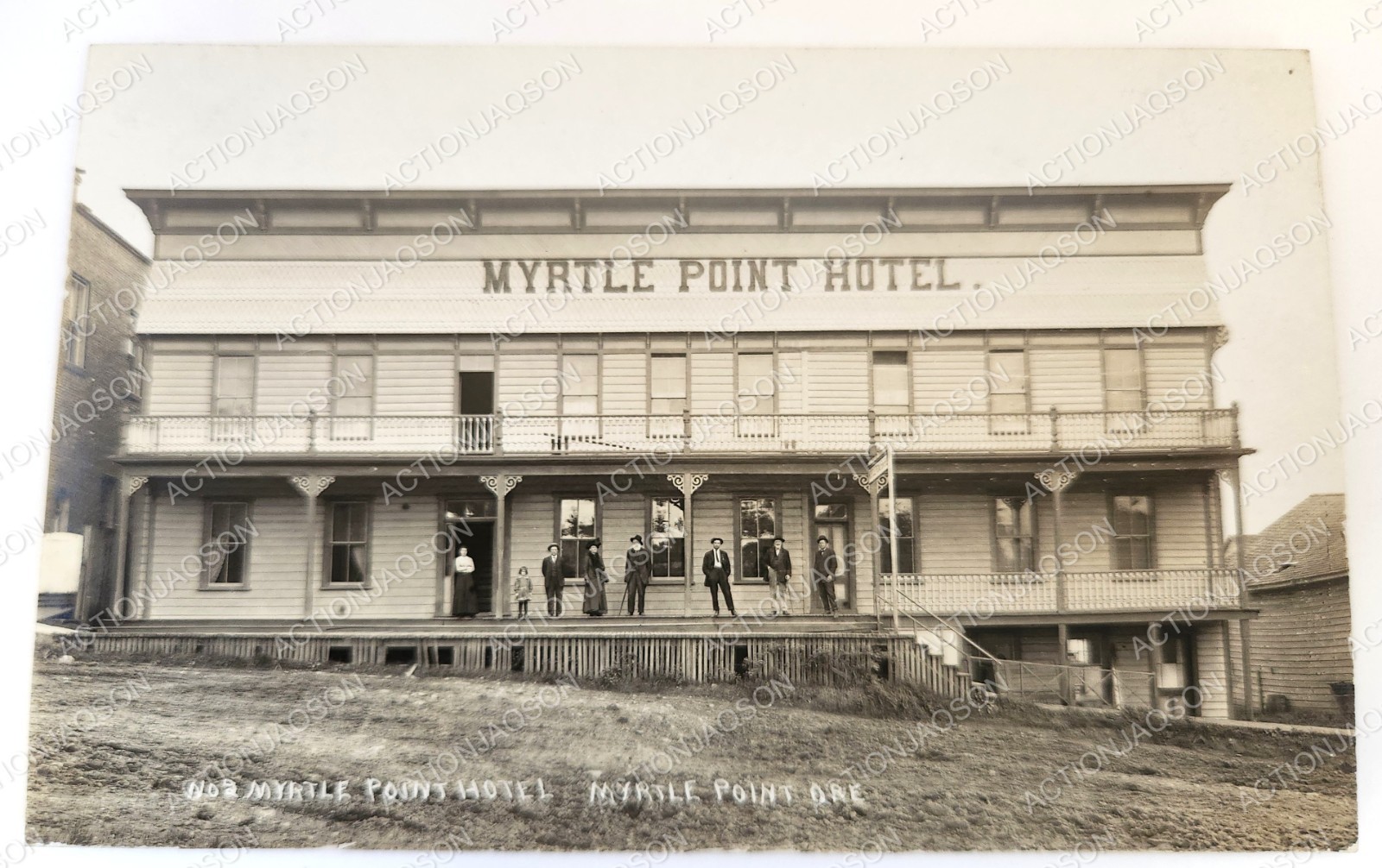 RPPC Myrtle Point Hotel Oregon 1912 People Posing Antique