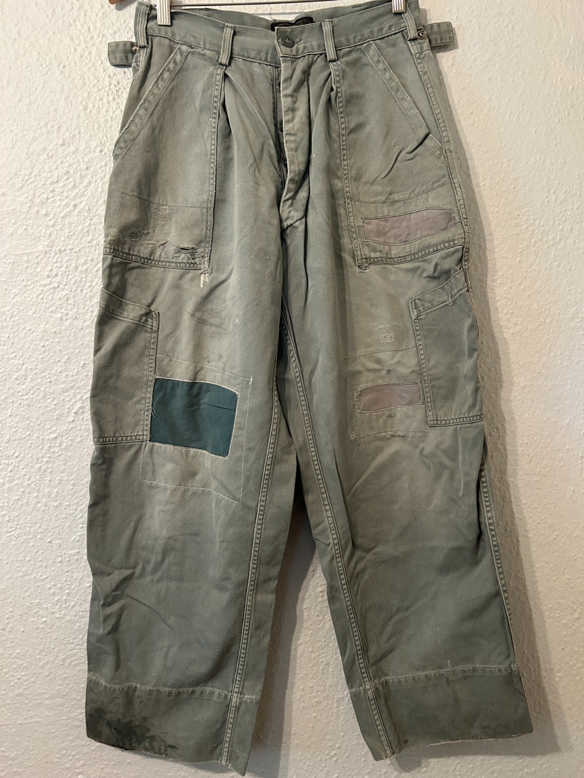 Distressed Vtg 50s USAF MIL-T-4335A Sage Green 509 Mechanic Utility Trousers 30