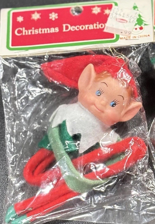 Vintage Mid Century Knee Hugger Pixie Elf Christmas Tree Holiday Ornament (A)