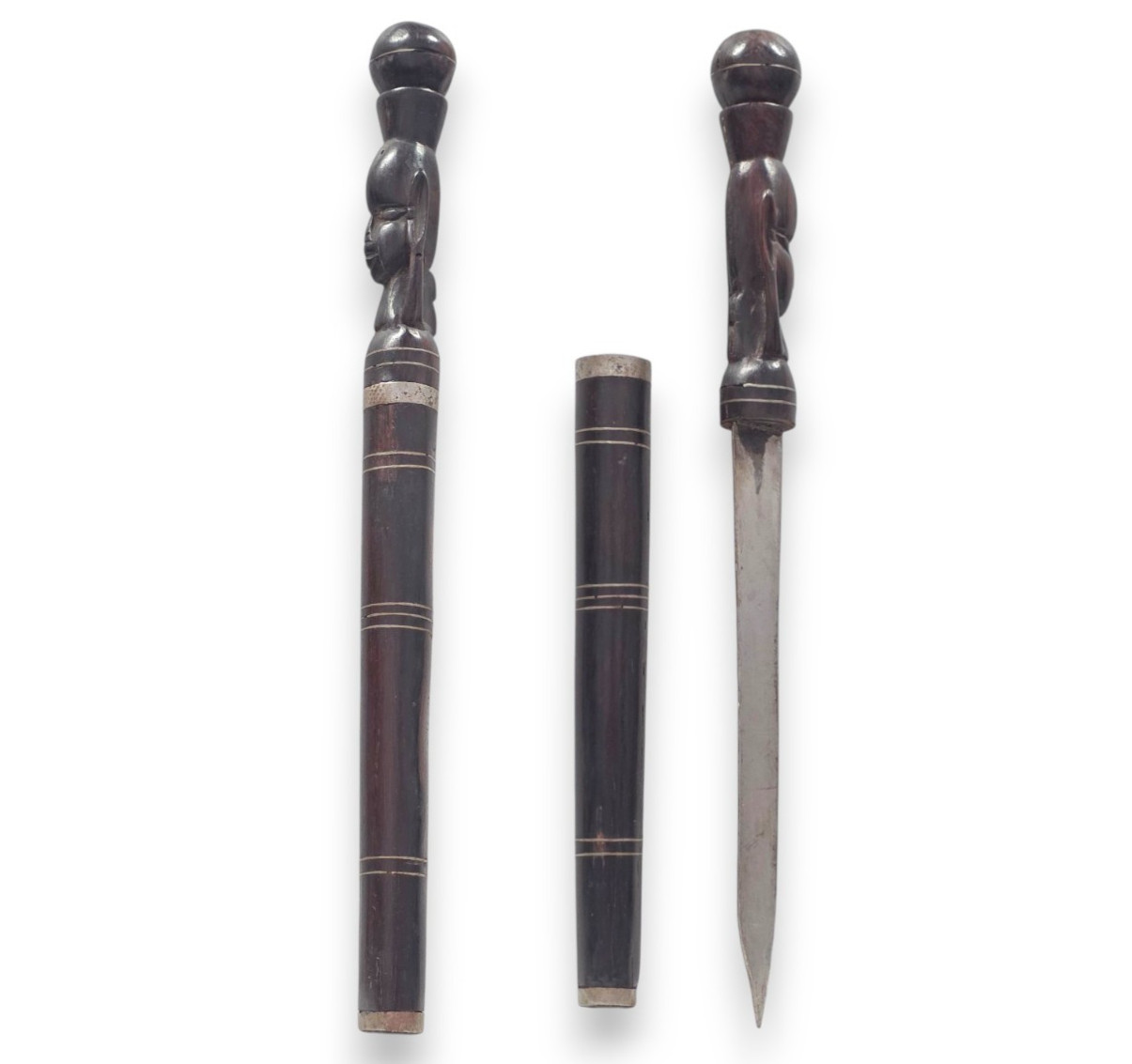 Vintage African Carved Ebony Wood Hidden Dagger Stiletto Knife Scepter Cane 14\'\'