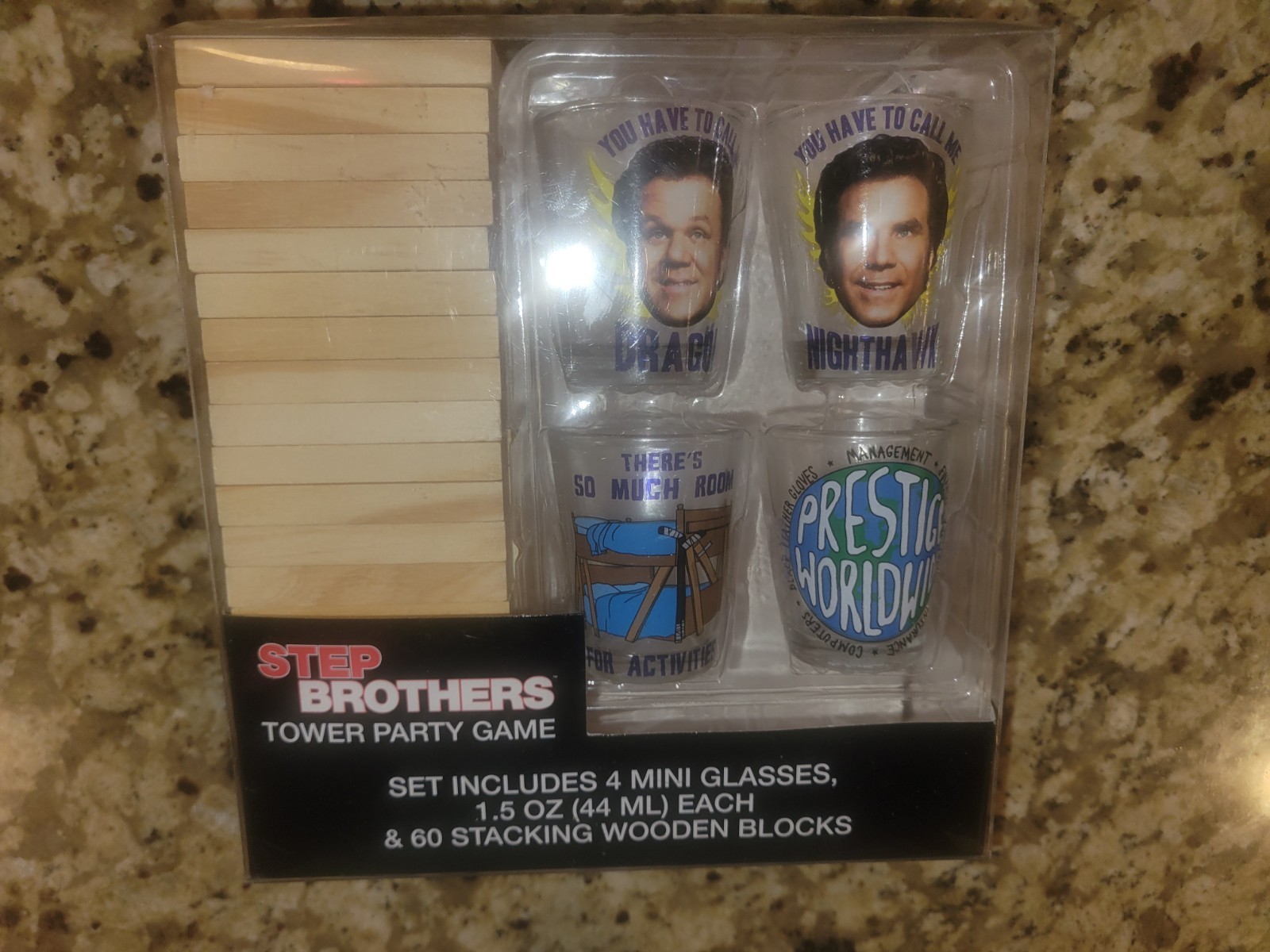 NEW Step Brothers Tower Party Game w/ 4 Shot Glasses