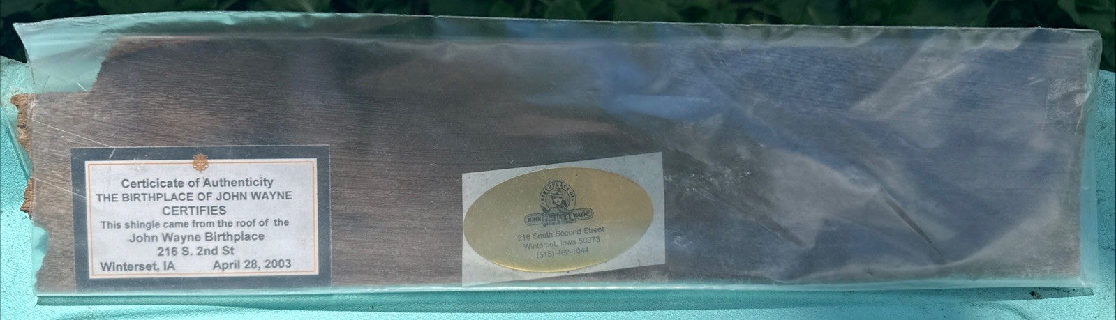 Shingle From Roof Of The Birthplace Of John Wayne Collectible Unique COA Shingle From Roof Of The Birthplace Of John Wayne Collectible Unique COA