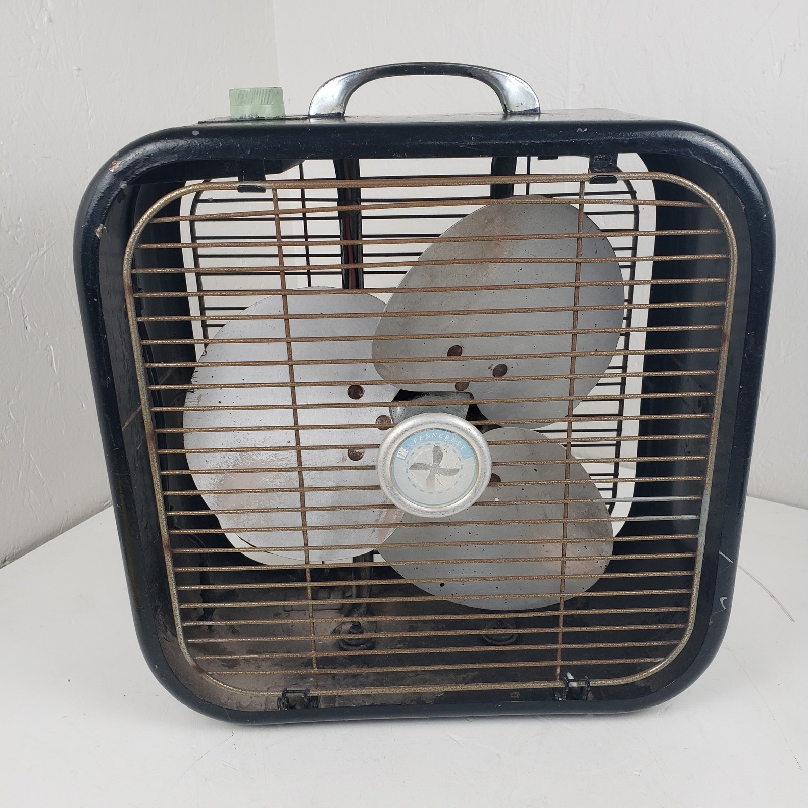 Vintage Penncrest Black Metal Box Fan Mid Century Industrial For Restoration