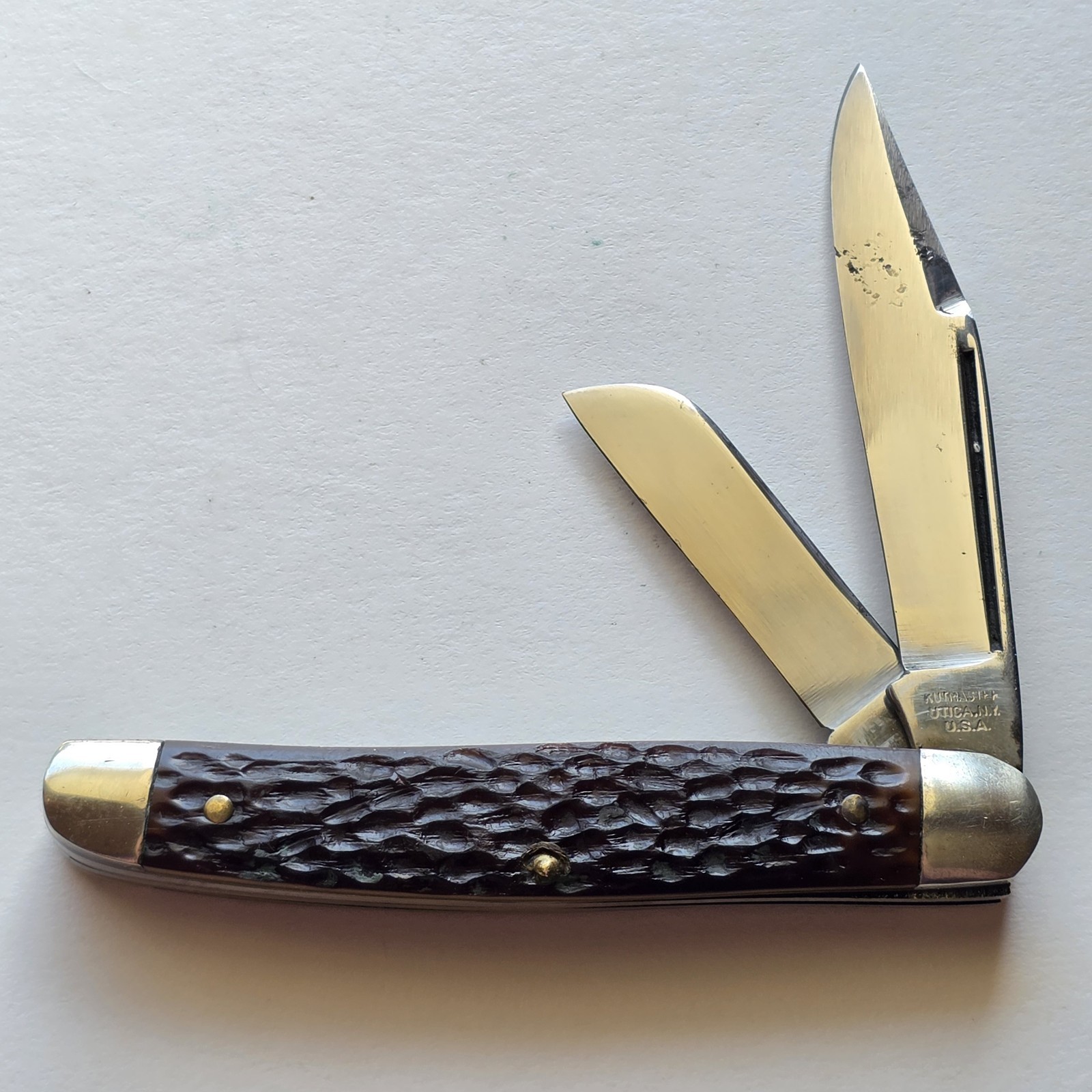 Vintage Kutmaster Utica NY USA 2 Blade Jack Pocket Knife Jigged Delrin