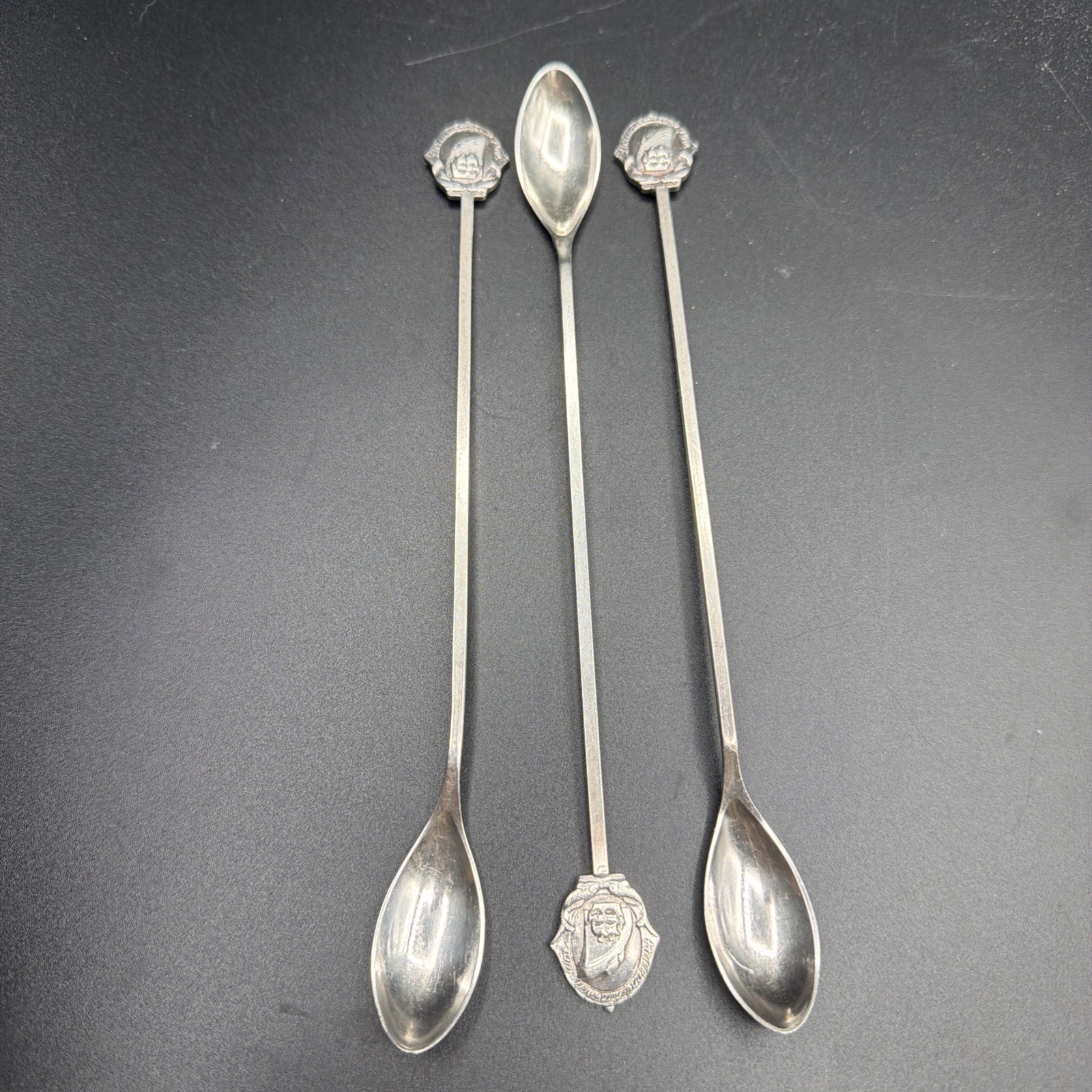 3 Vintage Holland America Line HAL 8” Cocktail Spoons H Hooijkaas Silverplate