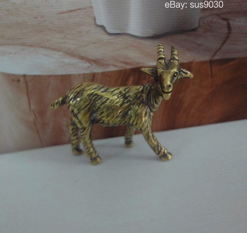 Vintage Solid Brass Tough Goat Figurine Statue Sculpture for Home Decor
