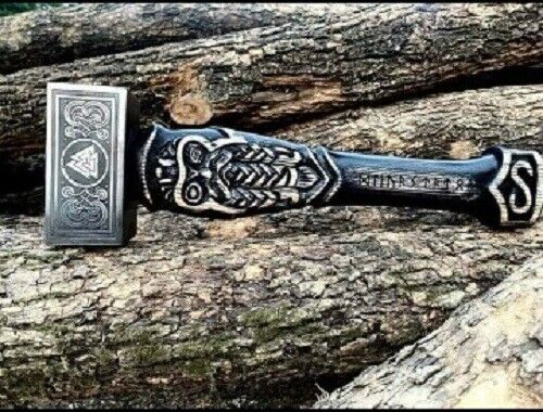 Hand Forged Hammer THOR Runic Nordic Carbon Steel Viking Hammer, Mjolnir Hammer