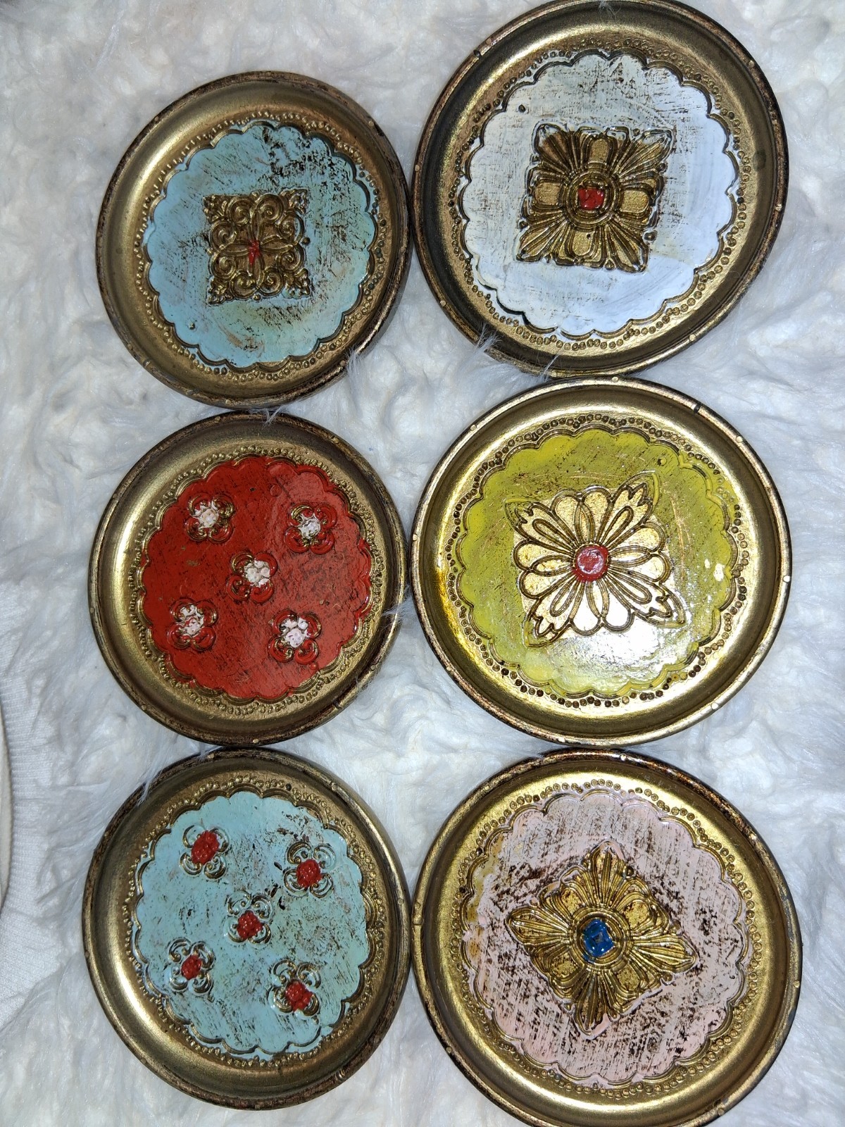 Vintage Italian Florentine Coasters Set of 6 Gilt Plastic Box Venice MCM Italy