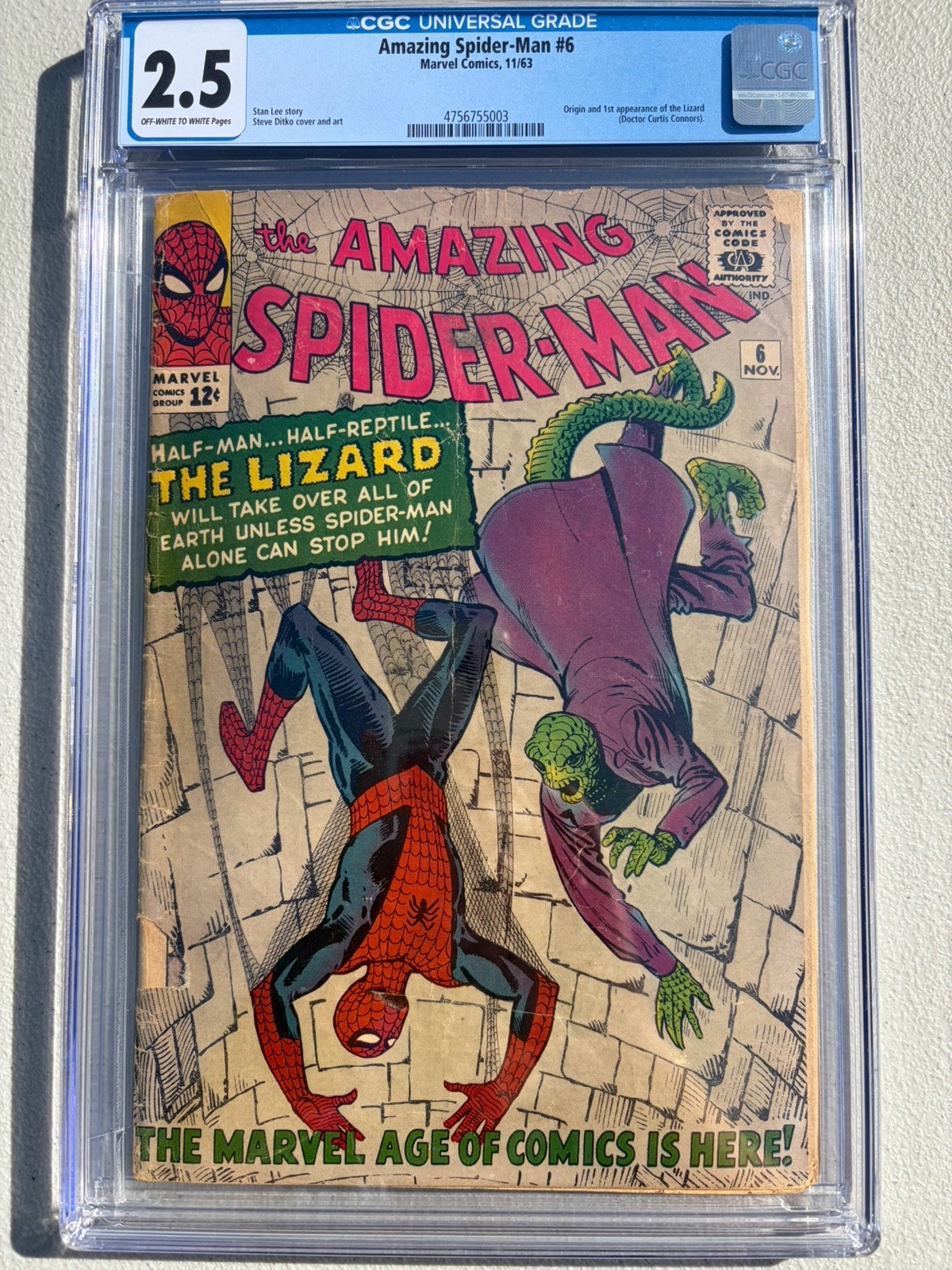 Amazing Spider-Man 6 1963 Marvel Comics CGC G+ 2.5 Origin & 1st App Lizard