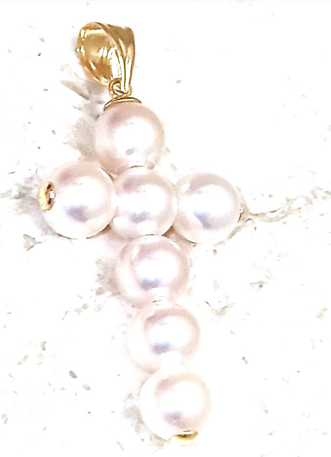 Solid 18k Natural Pearl Cross