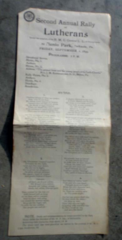 1899 antique 2nd ANNUAL RALLY of LUTHERANS MENLO PARK perkasie pa CHURCH