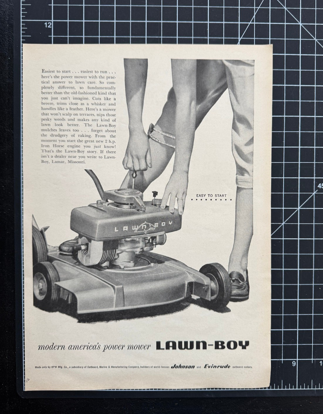 Lawn Boy Lawnmower Easy Start Lady Lamar MO Modern Power Vintage Print Ad 1955