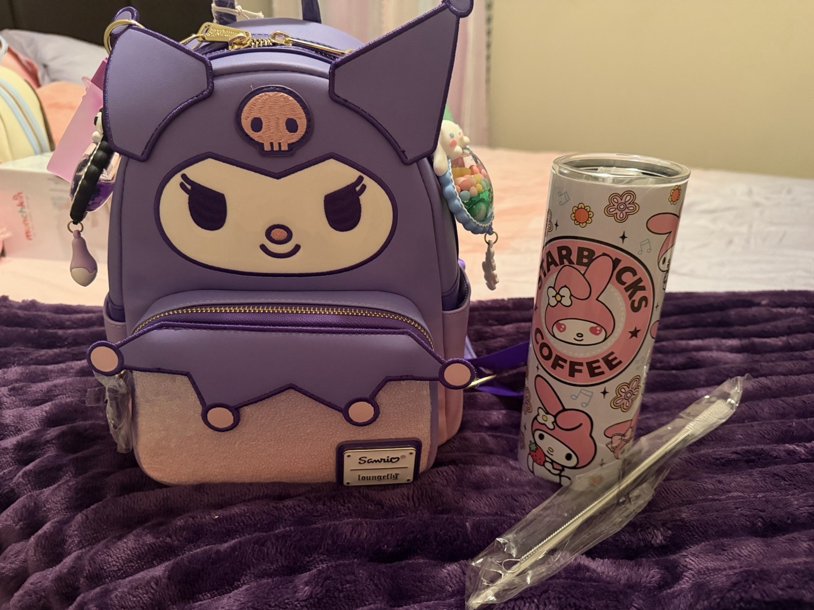 Loungefly Sanrio Kuromi Sequin Cosplay Mini Backpack -and Tumbler