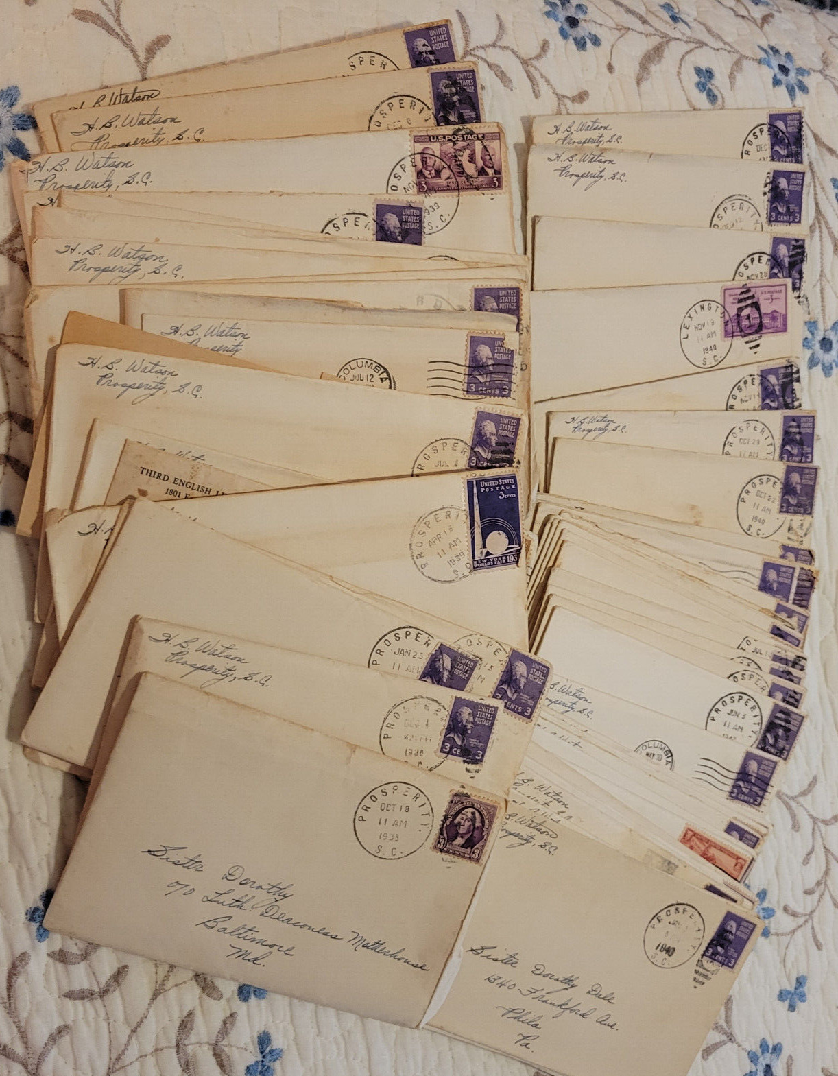 Lot of 52 Love Letters 1938 - 1940 Hand Written Lutheran Reverend South Carolina