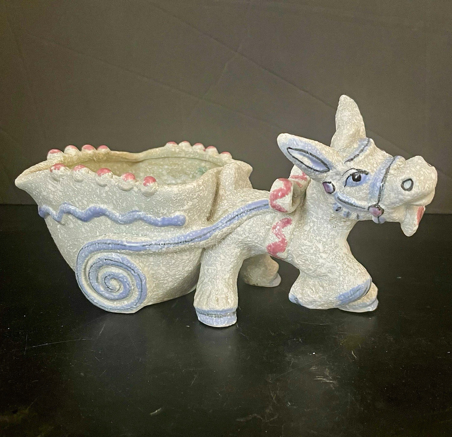 Vintage Italian Donkey Pulling Cart Ceramic Planter Figurine Cart Vintage Italian Donkey Pulling Cart Ceramic Planter Figurine Cart