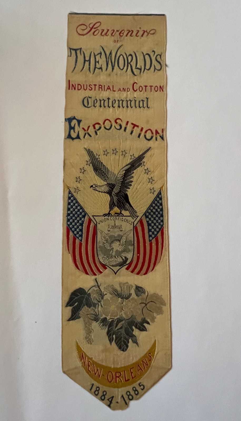 1884 New Orleans Worlds Cotton Centennial Exposition Silk Ribbon Souvenir Fair