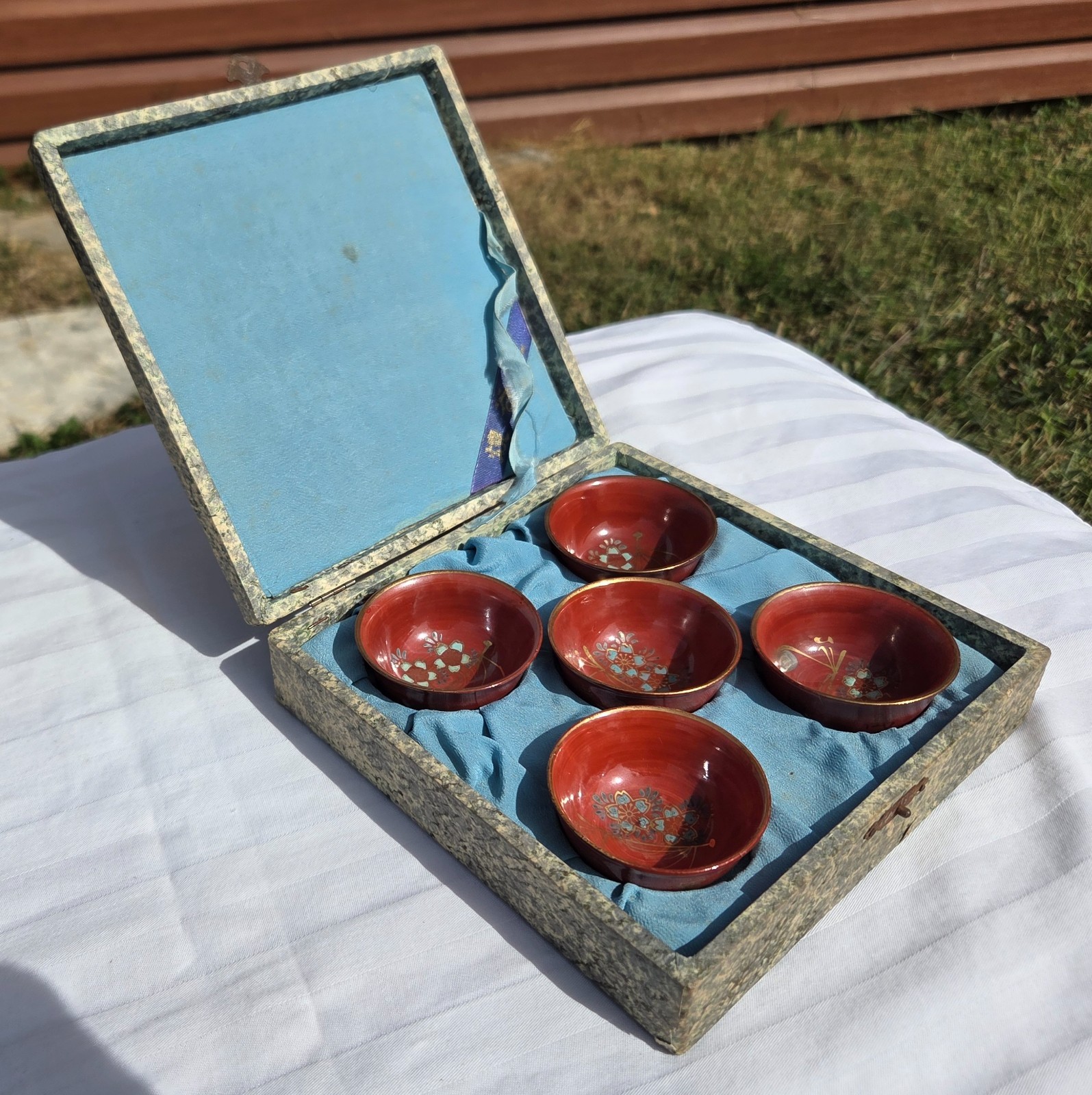 WWll Japanese Military Sake Cups (5) w/Box, KUTANI