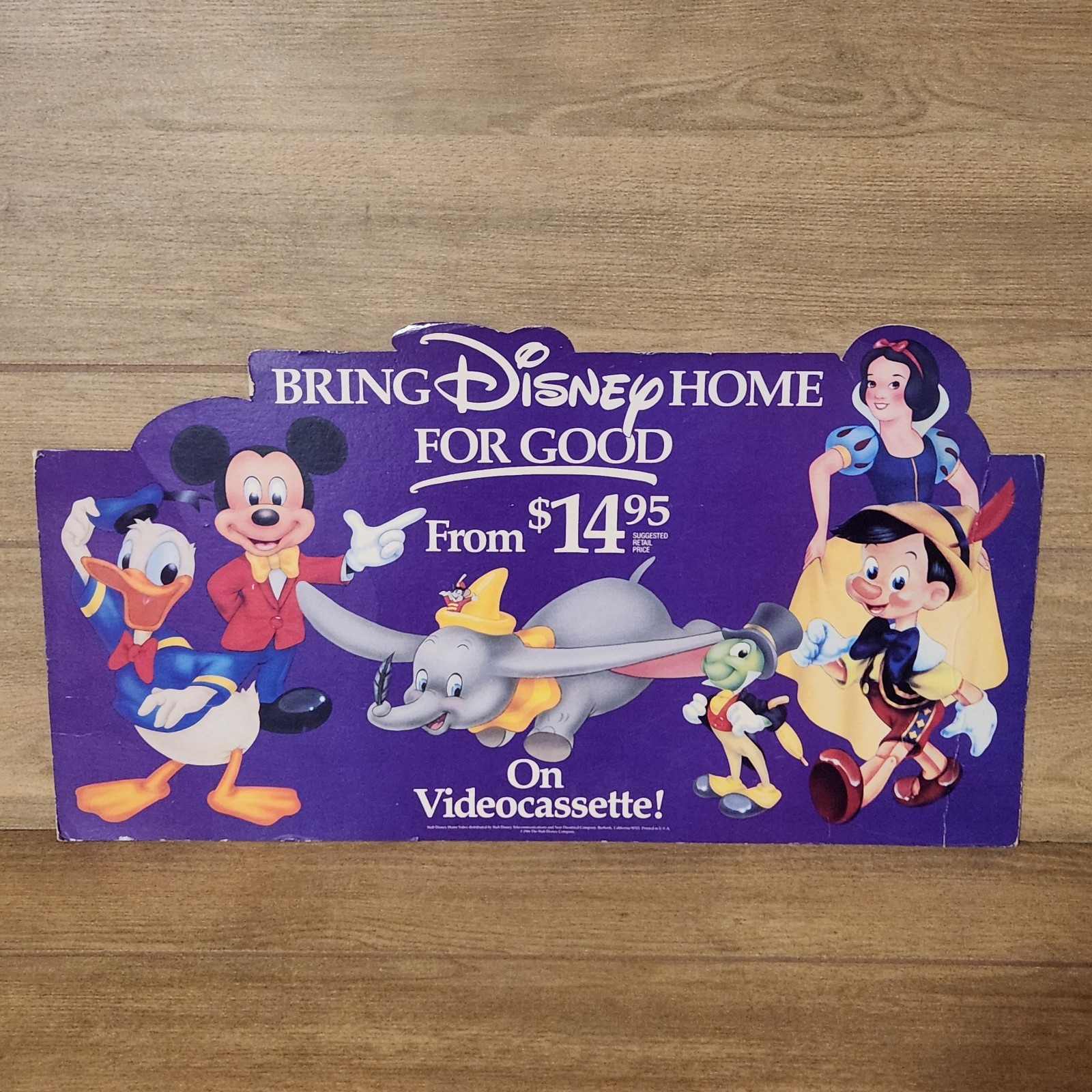 Vtg Disney Home Video Cassette VHS Store Standee Display Sign Placard Cardboard