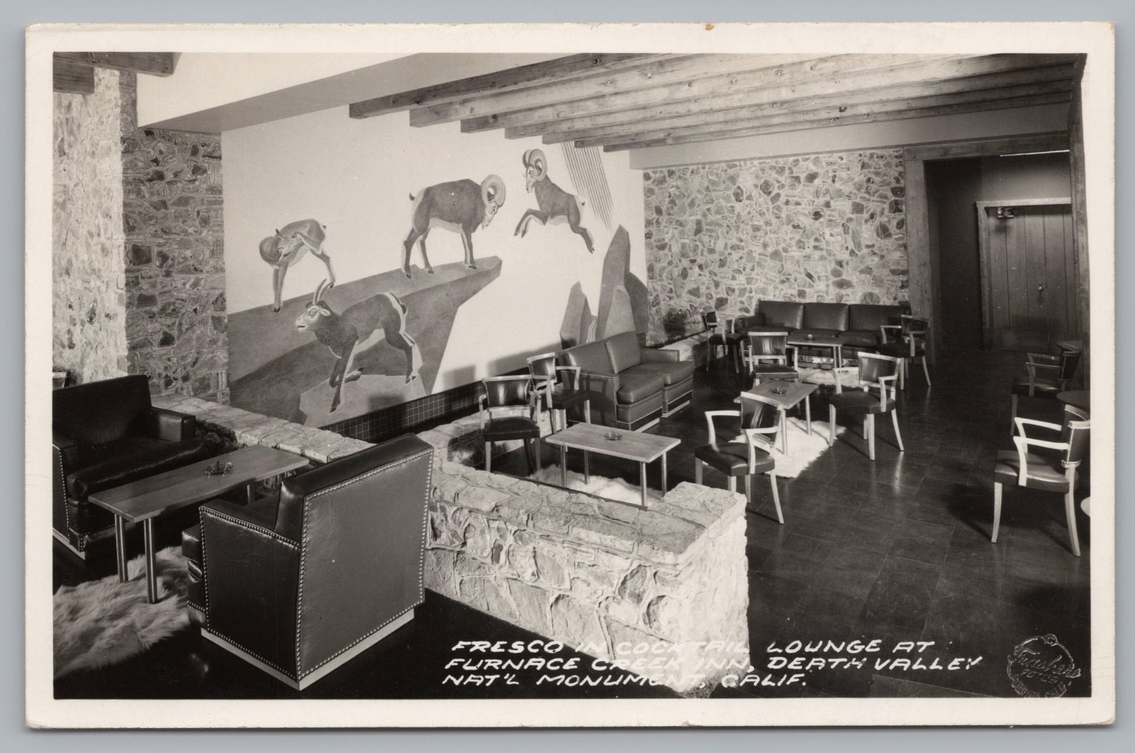 RPPC Cocktail Lounge Furnace Creek Inn Death Valley CA Frashers Photo Postcard