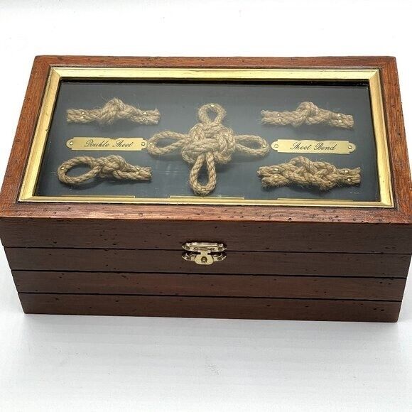 Sailor\'s Rope Knots Vintage Shadowbox Lid Wooden Hinged Storage Display Box Base