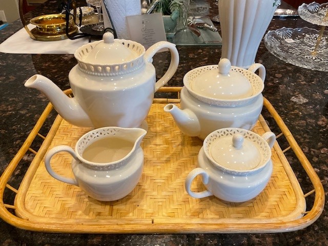 VTG Godinger Cream Lace Tea/Coffee Ornate Porcelain Service