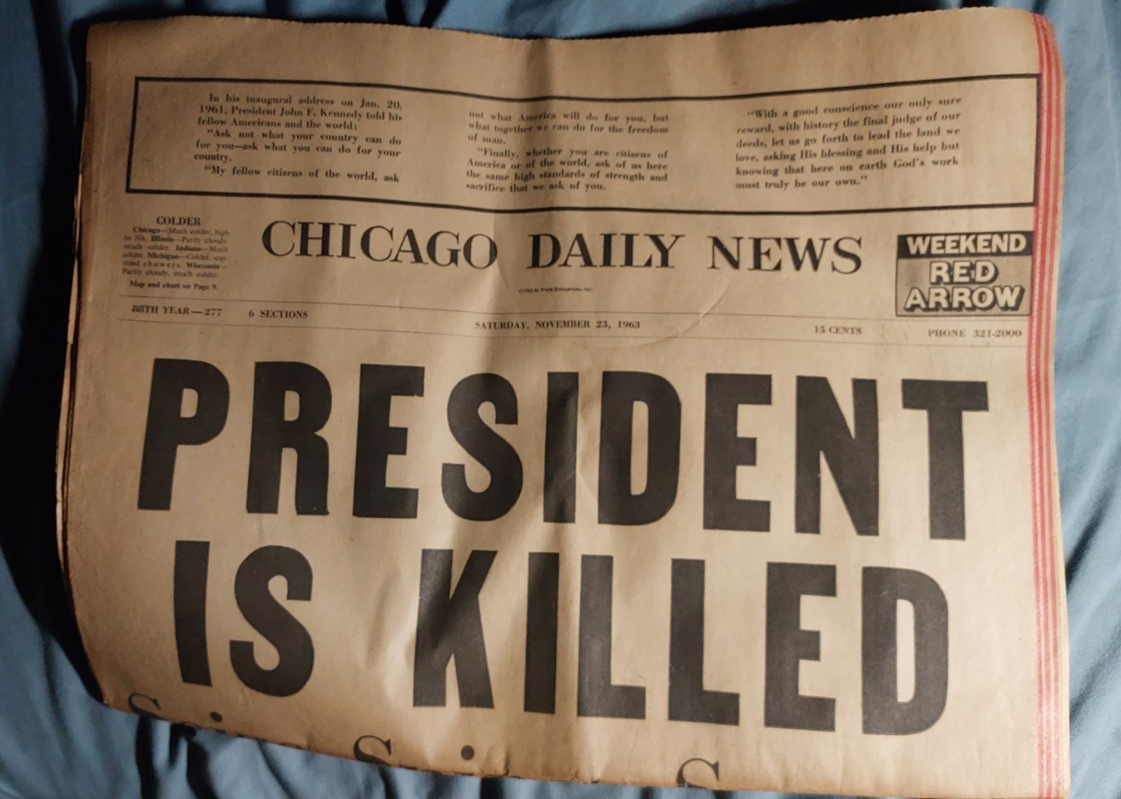 Vintage Historical Newspaper Chicago Daily November 23, 1963 Section 1-6 pages