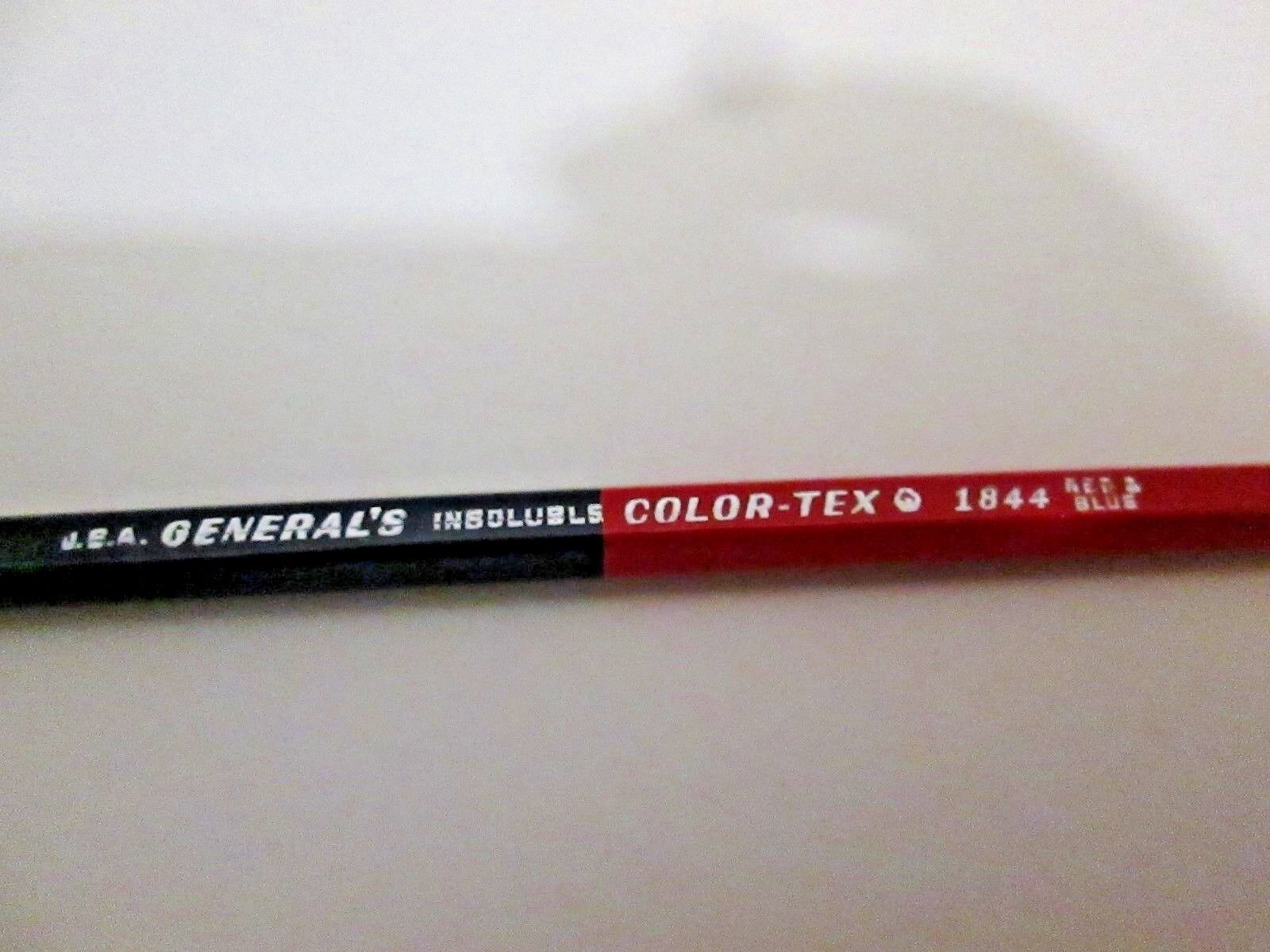 NOS VTG GENERAL'S 1844 COLOR-TEX COLLECTABLE WOOD PENCIL RED/BLUE INSOLUABLE USA