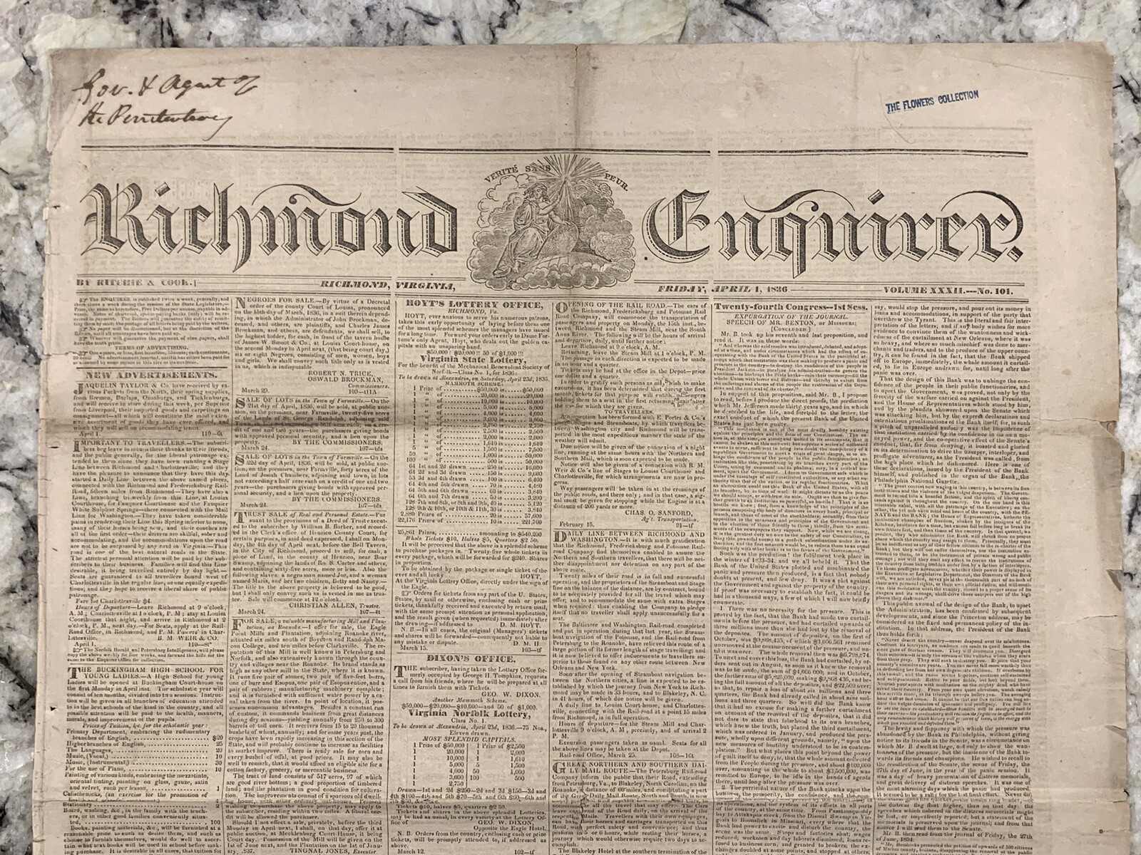 NEWSPAPER: April 1 1836 Richmond Enquirer - Battle of the Alamo - Texas