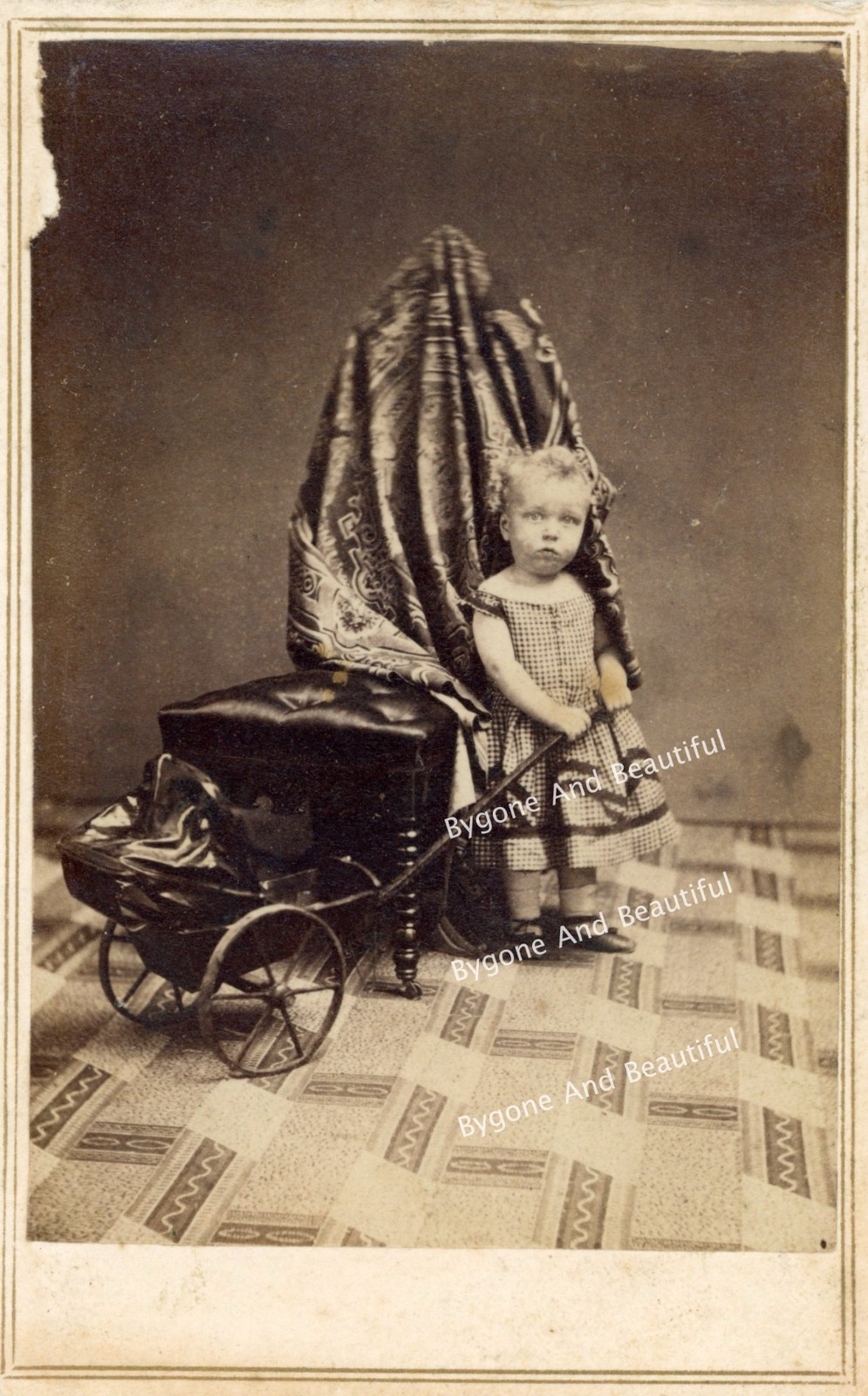 CDV Hidden Mother UNUSUAL Shawl Over Period Chair Mother Behind