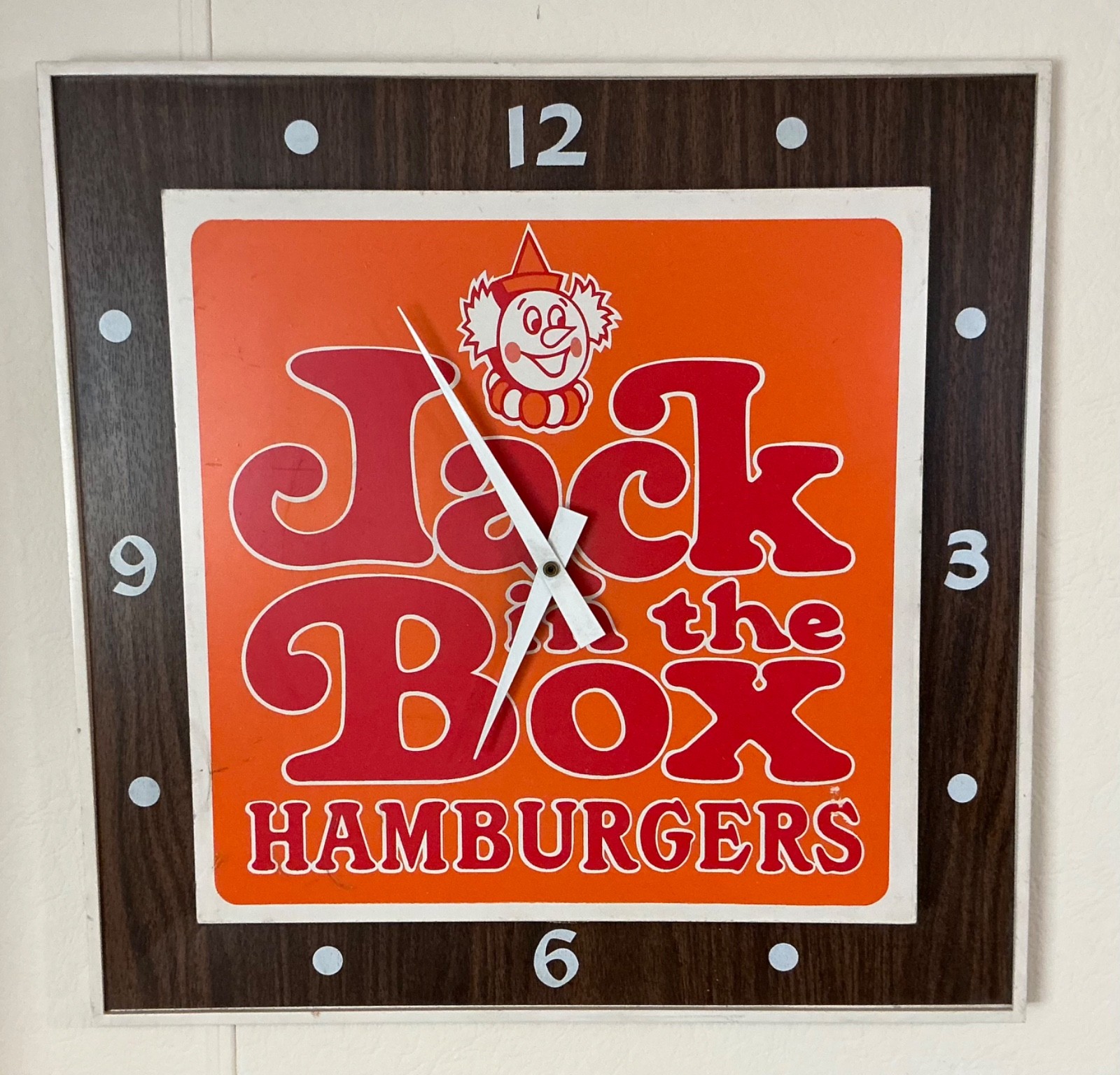 RARE 1970’s Jack in the Box Hamburgers Clock Fast Food Advertising Sign Clown