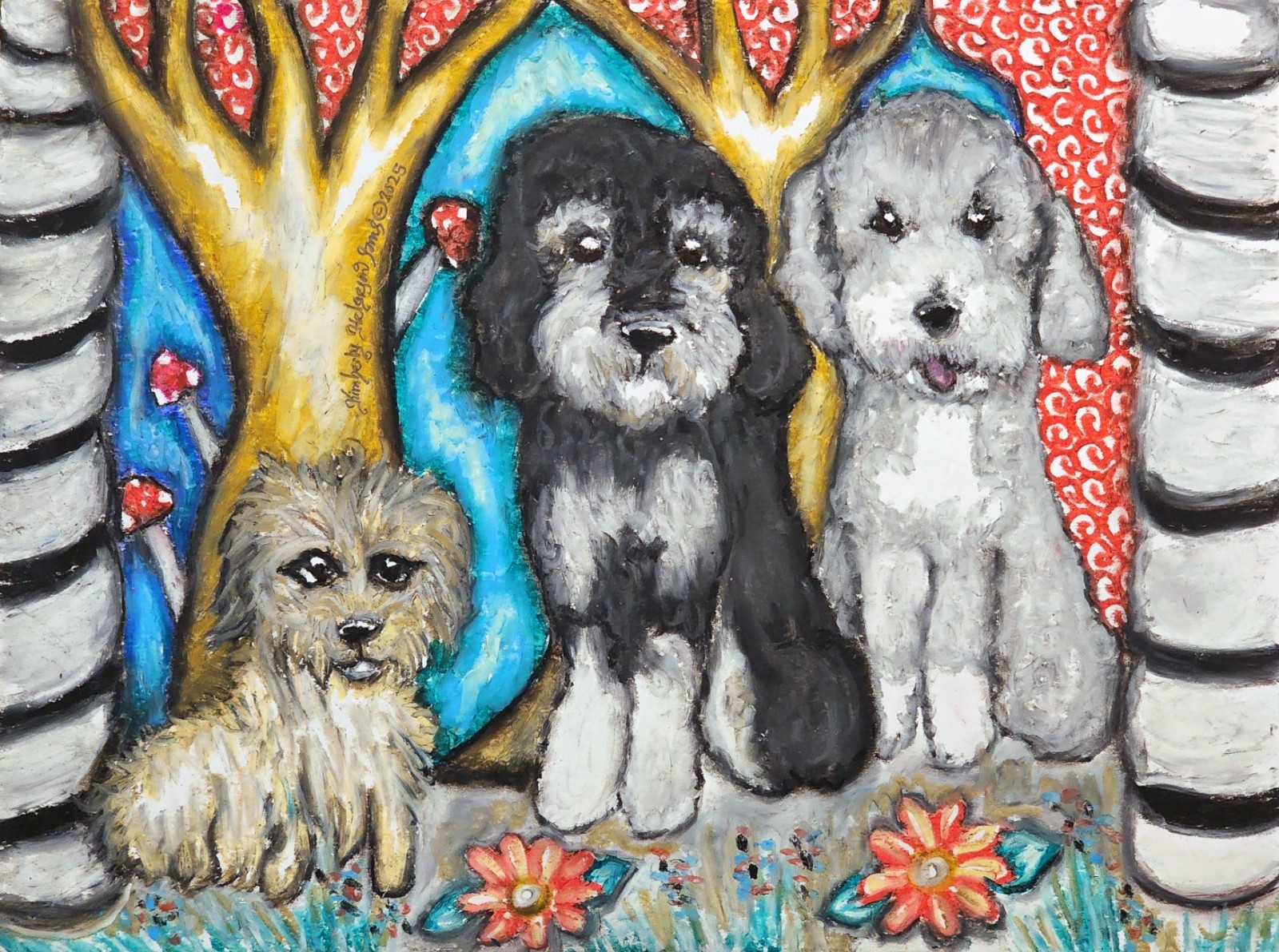 DOODLES in the Forest DOG Art Print 11x14 Signed by Artist KSams Poodle Hybrids