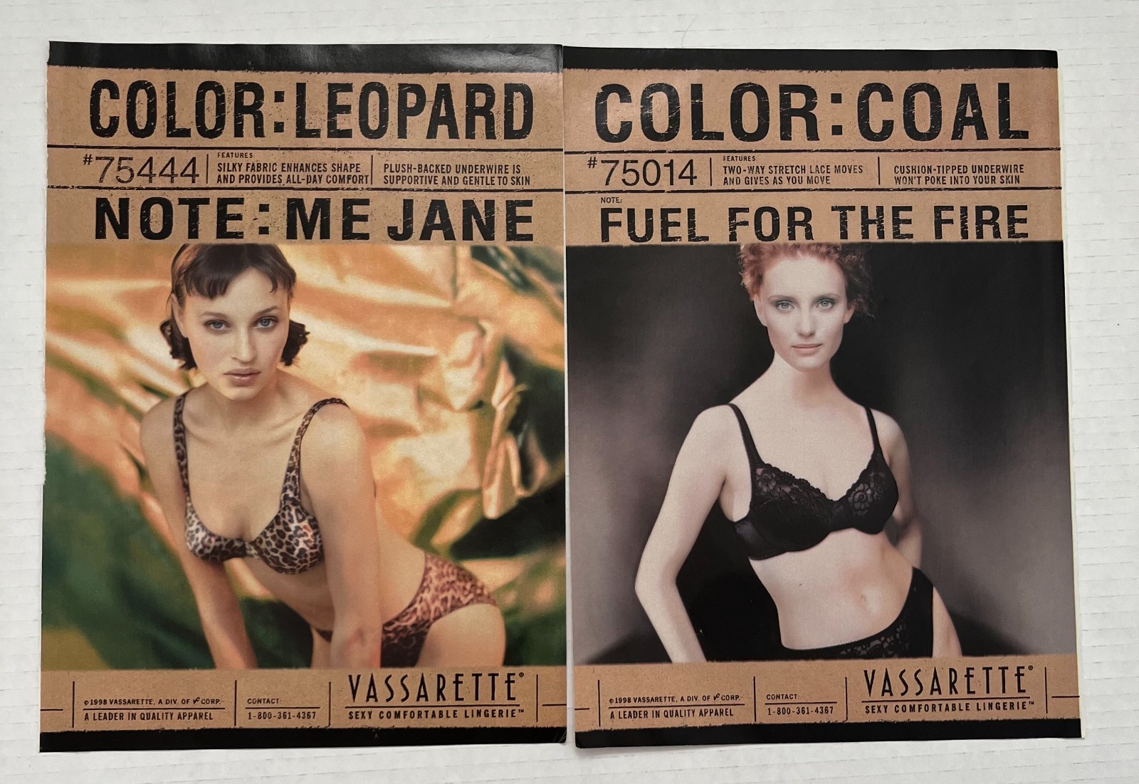 1998 VTG Double-Sided Vassarette Sexy Woman's Lingerie Magazine Ad